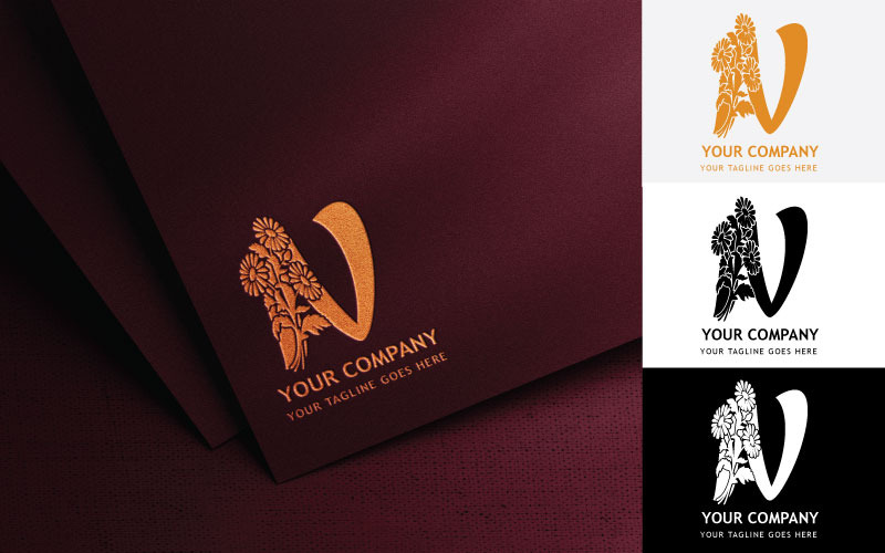 Design de logotipo bordado com letra N floral - identidade da marca