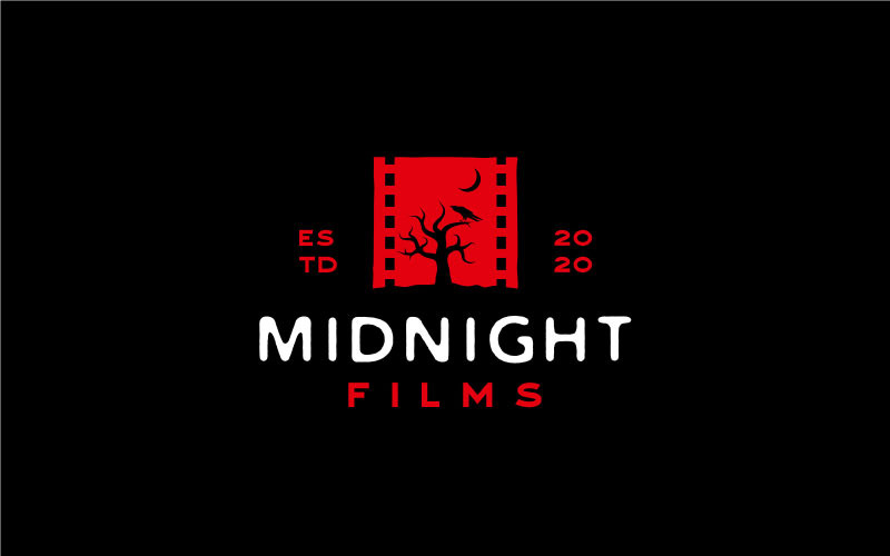 Film negativo con Crow Raven pesce persico sull'albero della morte per l'ispirazione per il design del logo del cinema