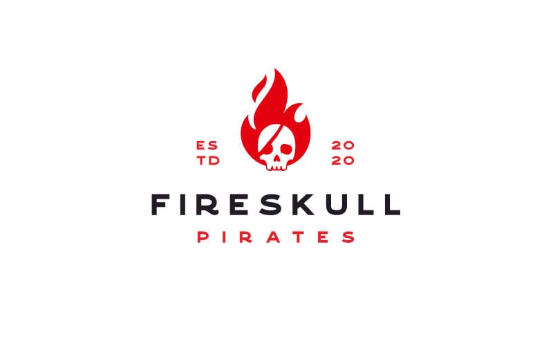 Flamme de feu avec inspiration de conception de logo de crâne de pirates