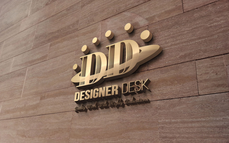 Maquetas de logotipo dorado de pared de madera 3D