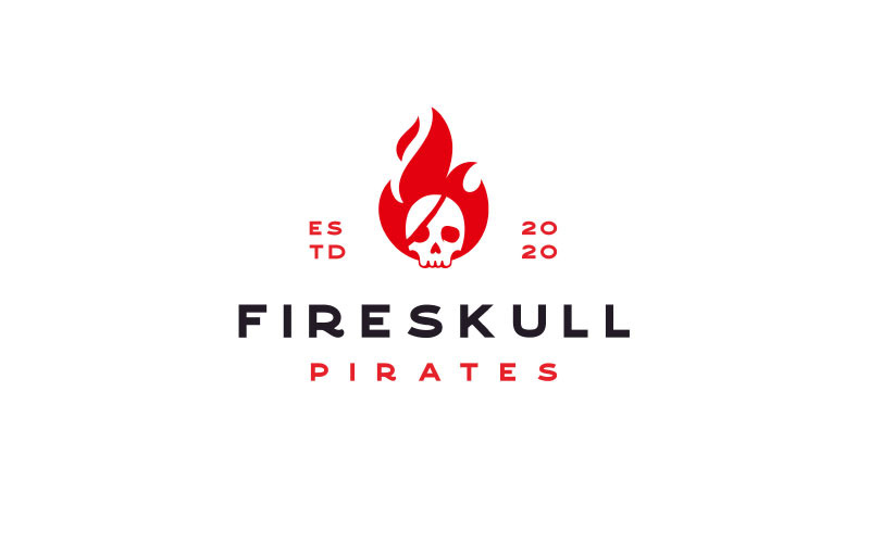 Płomień ognia z inspiracją do projektowania logo czaszki piratów