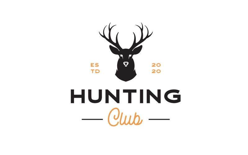 Deer Hunter logó, szarvas agancs fej logó tervezési illusztráció
