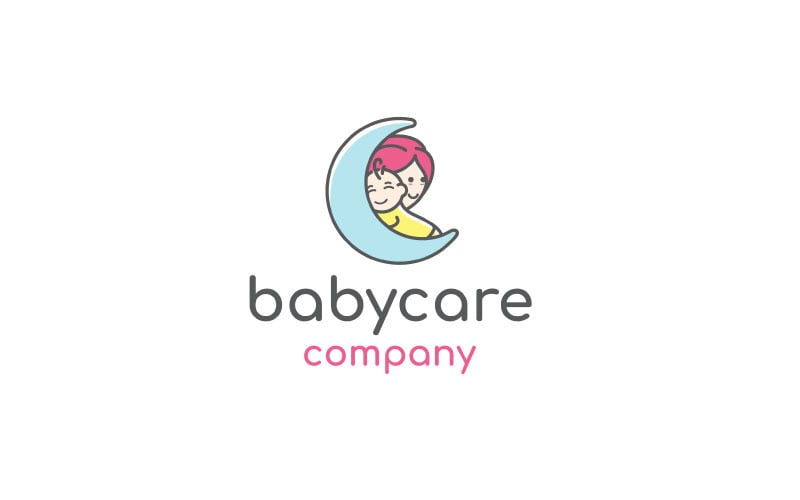 Diseño de logotipo de mamá y bebé luna, maternidad y maternidad