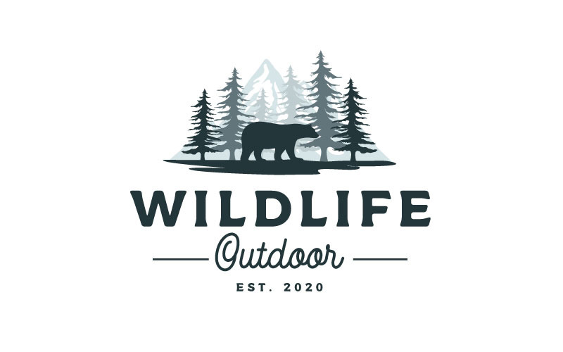 Forest Bear, Mountain und Pine Tree Adventure Logo Design Vector Template