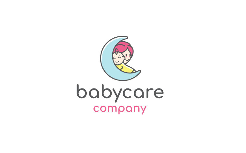 Мама і дитя місяць, материнство і дітонародження дизайн логотипу