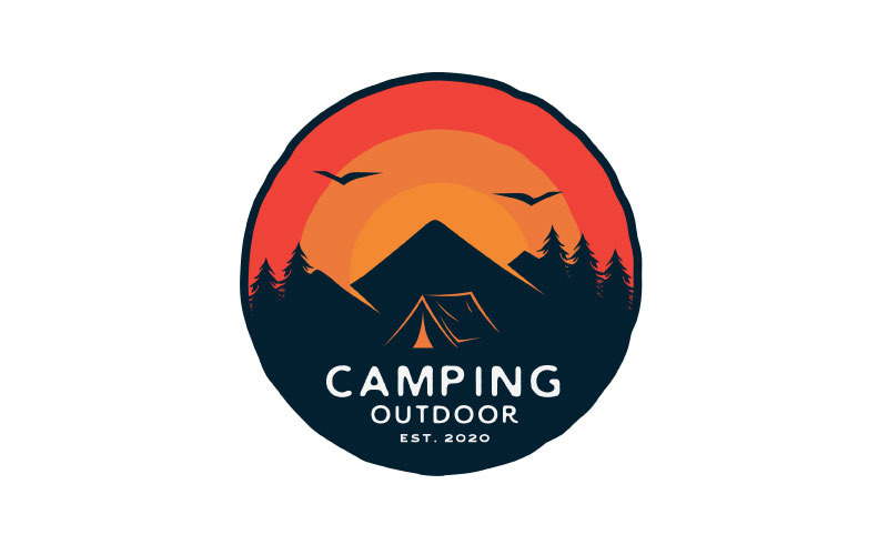 Modèle de conception de logo d'insigne d'emblème de camping de forêt rétro vintage