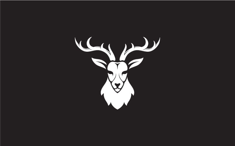 Retro Deer Antler Head Logo Design Illustration