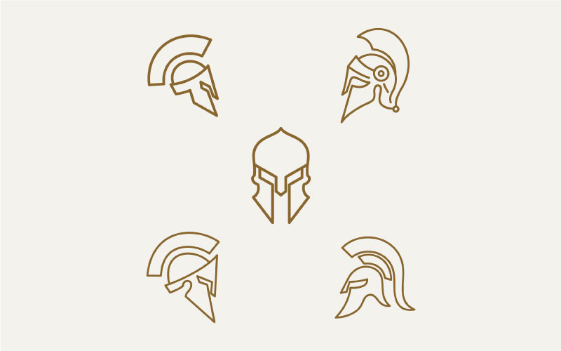 Retro Line Art Spartan Sparta Logo, Spartan Helm Logo Design Inspiration