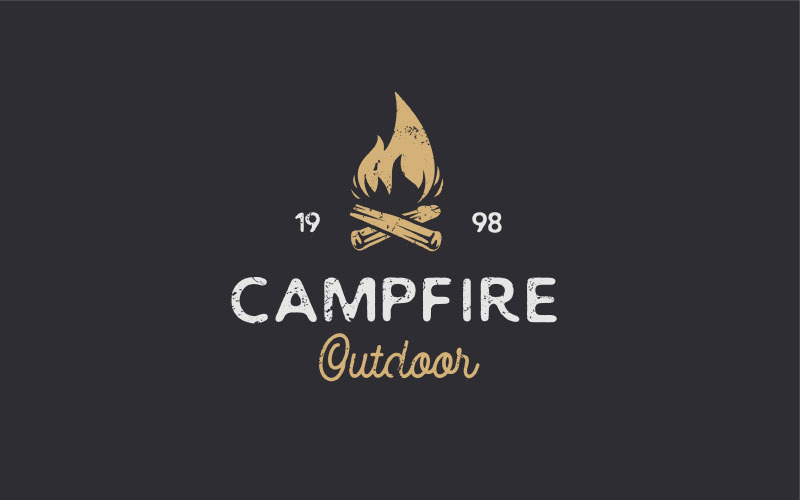 Vintage Hipster Brandend Vreugdevuur Voor Camping Logo Sjabloon