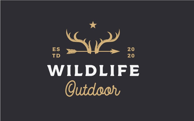 Vintage Hipster Deer Horn and Arrow Hunting Logo Design Inspiracja
