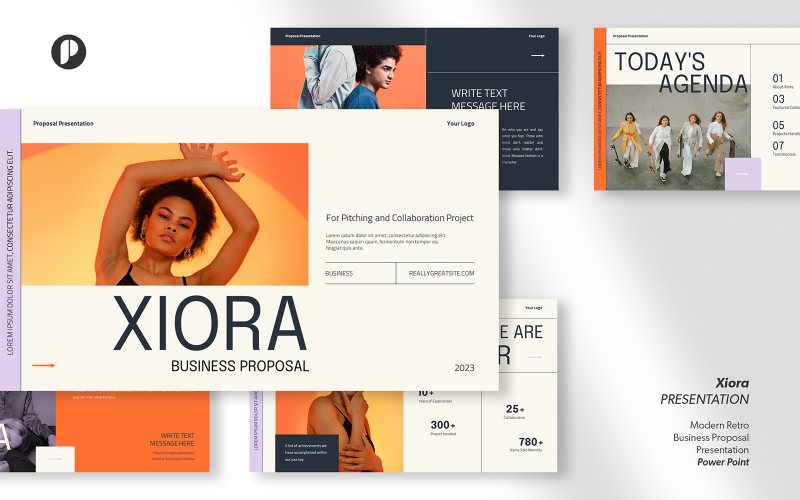 Xiora – moderne Präsentationsvorlage für Geschäftsvorschläge im Retro-Stil