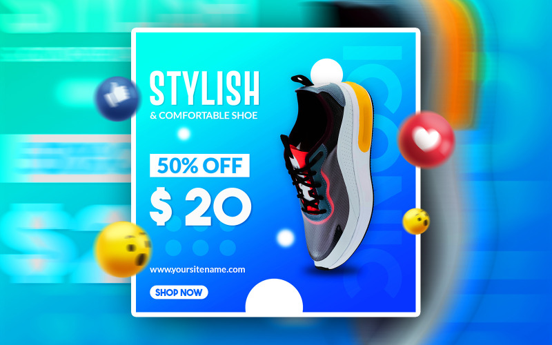 Bannière d'annonces promotionnelles pour les médias sociaux de chaussures élégantes