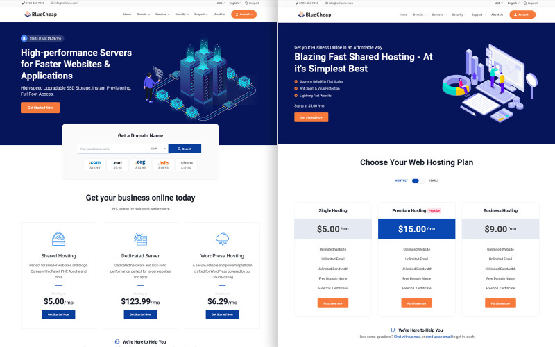 BlueCheap Host Web Hosting HTML & WHMCS 模板