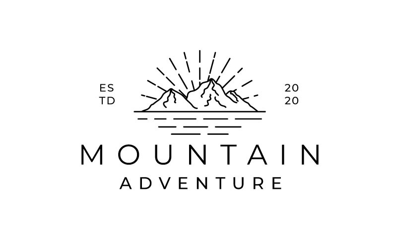 Création de logo d'aventure de montagne d'art de ligne de hipster rétro