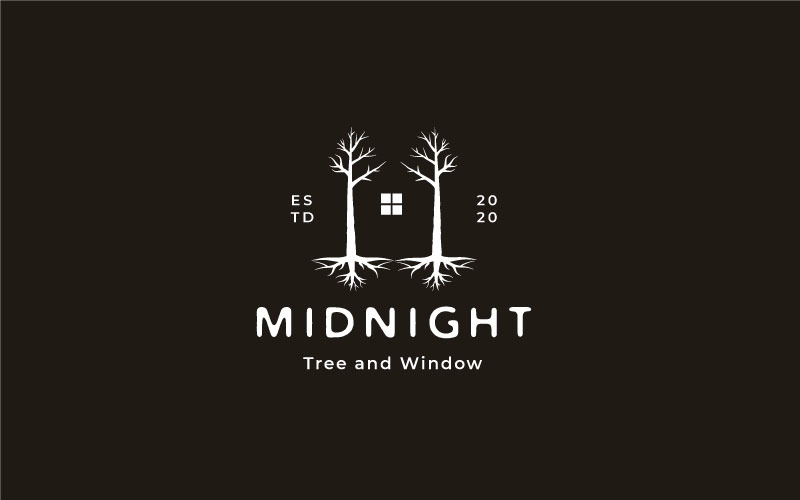 Fenêtre de la maison sombre et illustration de l'arbre mort Création de logo