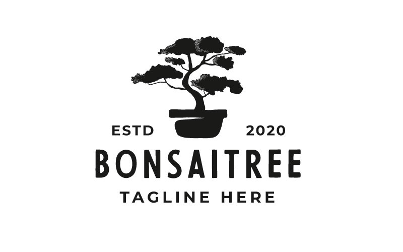 Vintage Retro Drzewo Bonsai Sylwetka Logo Design Inspiracja