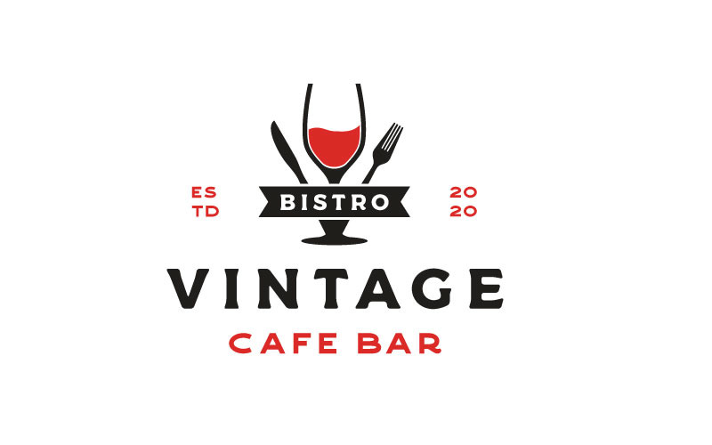 Weinglas Löffel Gabel Messer Restaurant Vintage Retro Bar Bistro Logo Design
