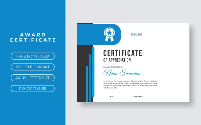 Certificado creativo de diseño de logros