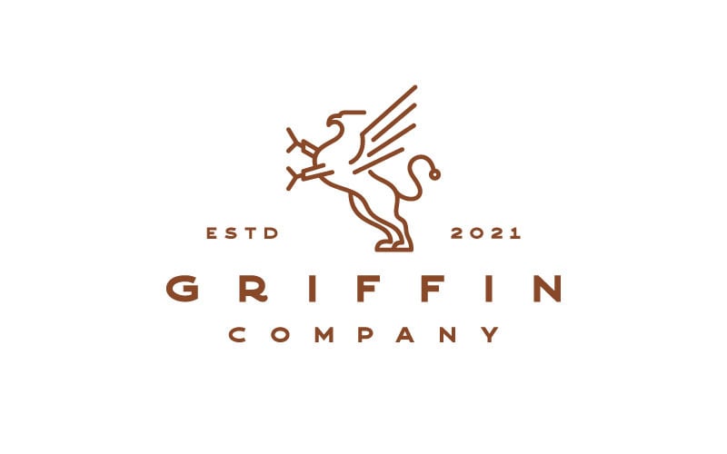 Line Art Griffin Логотип Дизайн Векторные Иллюстрации