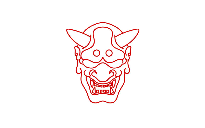 Line Art Japonský démon Oni maska Logo Design vektorové ilustrace