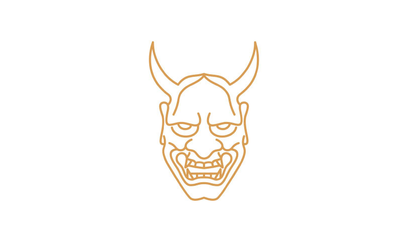 Линия Искусства Японский Демон Маска Они Маска Дизайн Логотипа