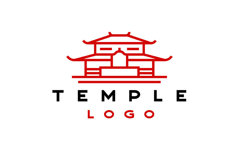 Modèle d'illustration vectorielle de conception de logo de temple monoliné d'art en ligne