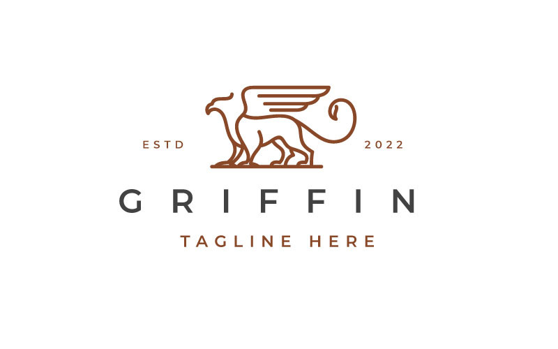 Шаблон дизайна логотипа Line Art Griffin