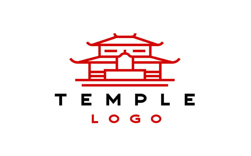 线条艺术单线寺庙标志设计矢量插图模板