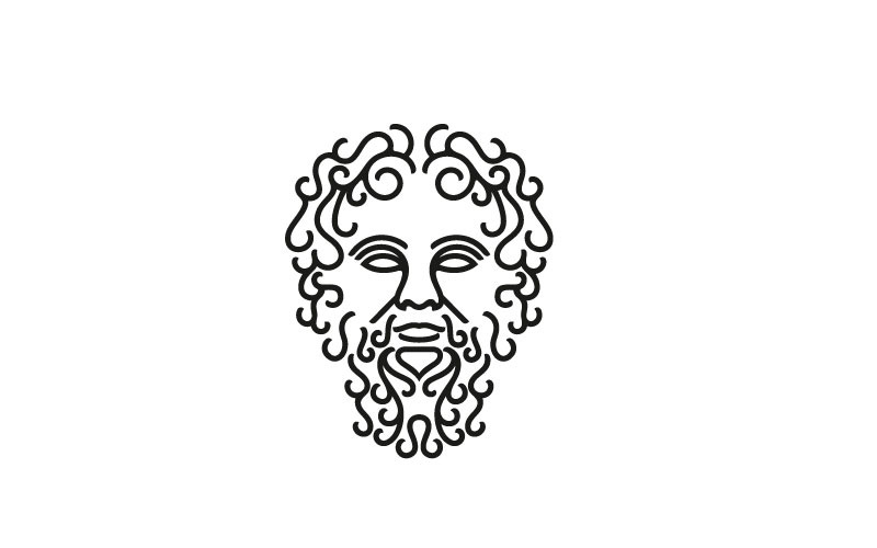 Grecki bóg Zeus Line Art Logo Design Vector Template