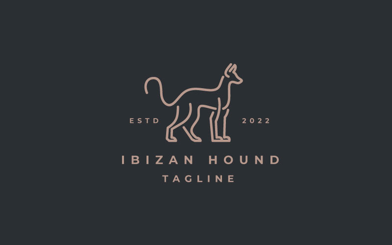 Ibizan Hound Dog, Line Art Hunting Dog Silhouette Vector Logo Ispirazione