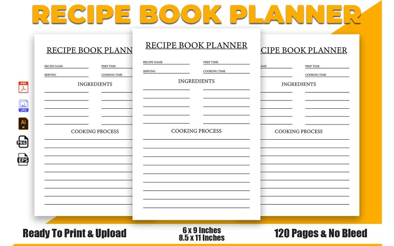 Blank Recipe Book 100 Pages KDP Interior Graphic by Effectmaster