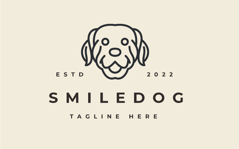 Vecteur de conception de logo d'art de ligne de tête de chien hipster vintage