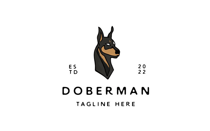 Vintage Hipster Doberman Pinczer Logo Design