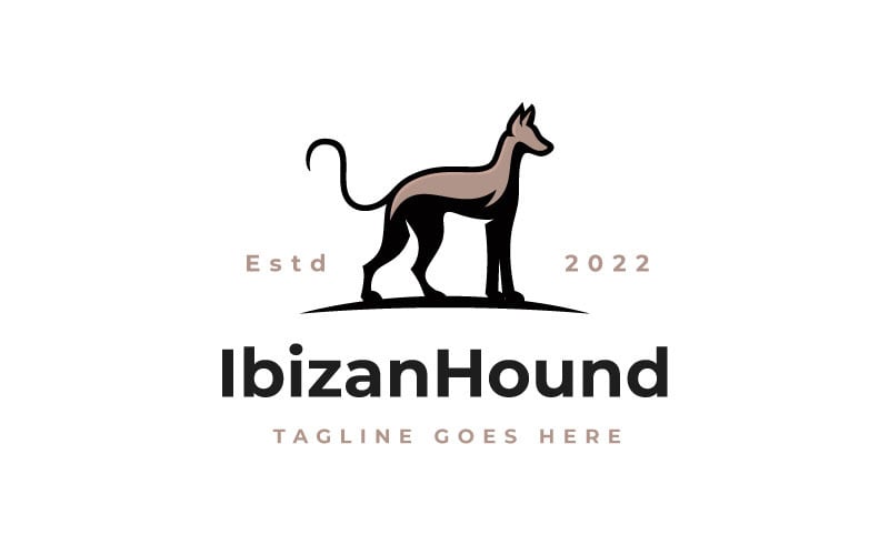 Chien de chasse d'Ibiza, modèle vectoriel de conception de logo de silhouette de chien de chasse
