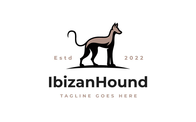 Ibizan Hound Dog, векторный шаблон логотипа силуэта охотничьей собаки