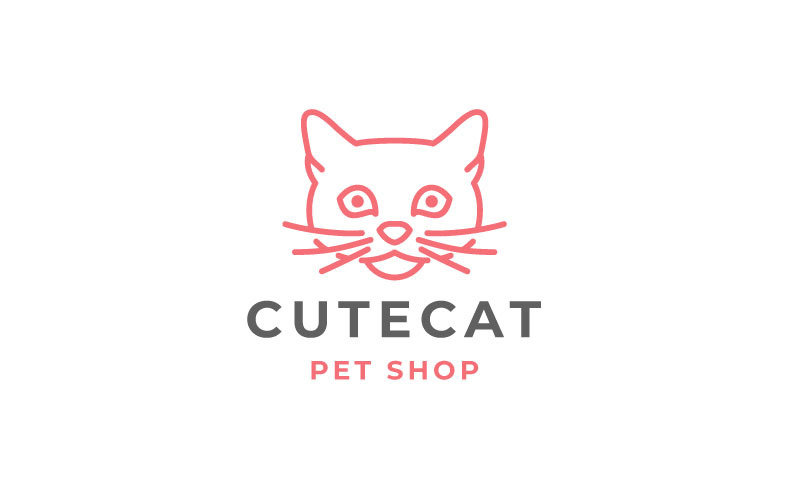 Кошка Голова Линии Искусства Дизайн Логотипа Векторные Иллюстрации