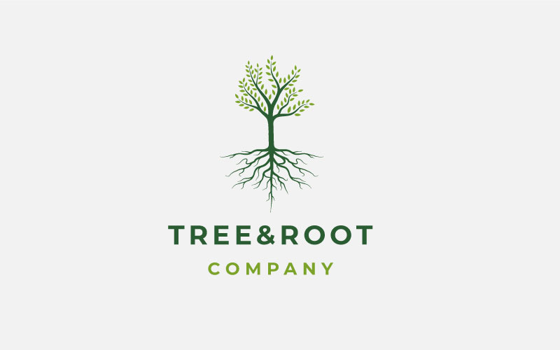 Design vivace del logo dell'albero, ispirazione per il design del logo dell'albero e della radice