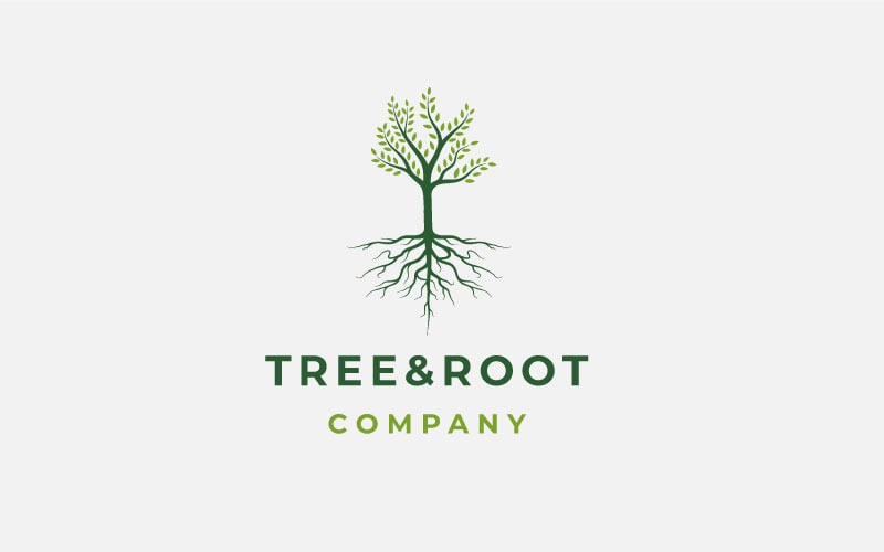 Diseño de logotipo de árbol vibrante, inspiración de diseño de logotipo de árbol y raíz