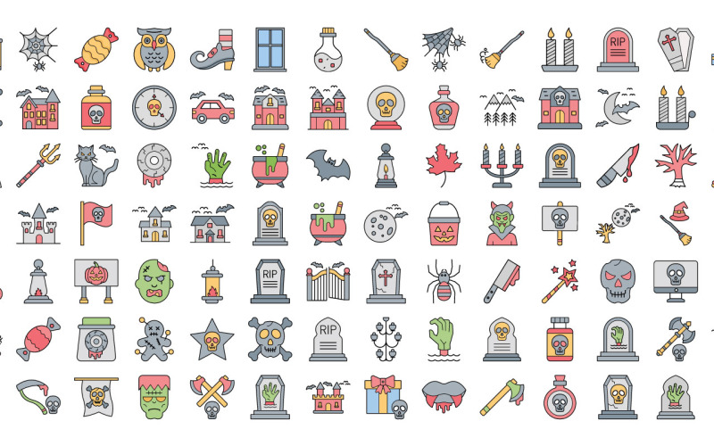 Halloween kontur, färg och Glyph vektor ikoner | EPS | SVG