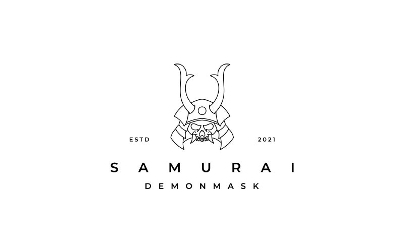 Line Art giapponese Samurai Demon Mask Logo Design