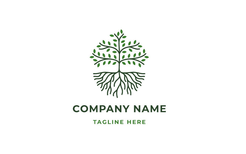 Line Art Tree and Roots Logo Design Template