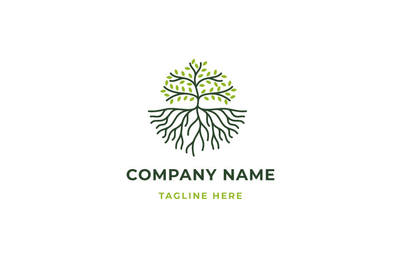 Plantilla de diseño de logotipo de árbol y raíces