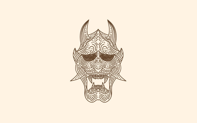 Vecteur de conception de logo de masque de démon japonais vintage Oni
