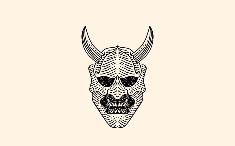 Vecteur De Logo De Masque De Démon Oni Japonais Vintage