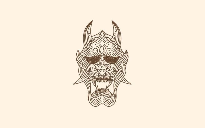 Vintage Japanse Demon Oni Mask Logo Design Vector