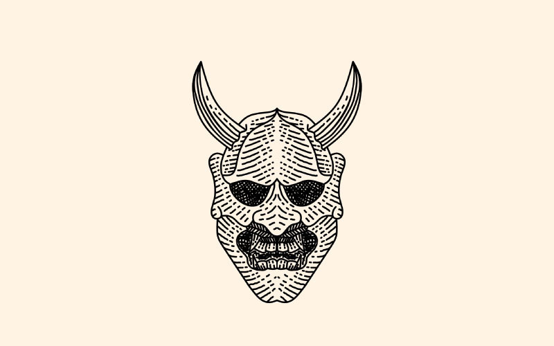 Вінтажний японський демон Oni Mask Logo Vector