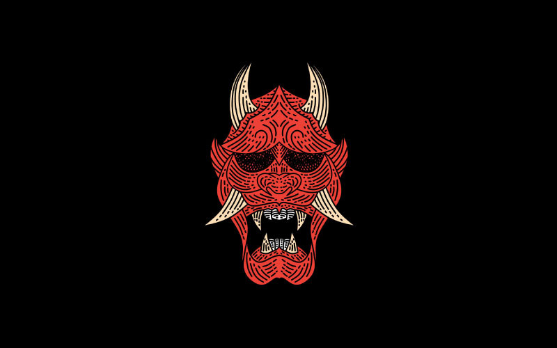 Вінтажний японський демон Oni Mask Шаблон логотипу