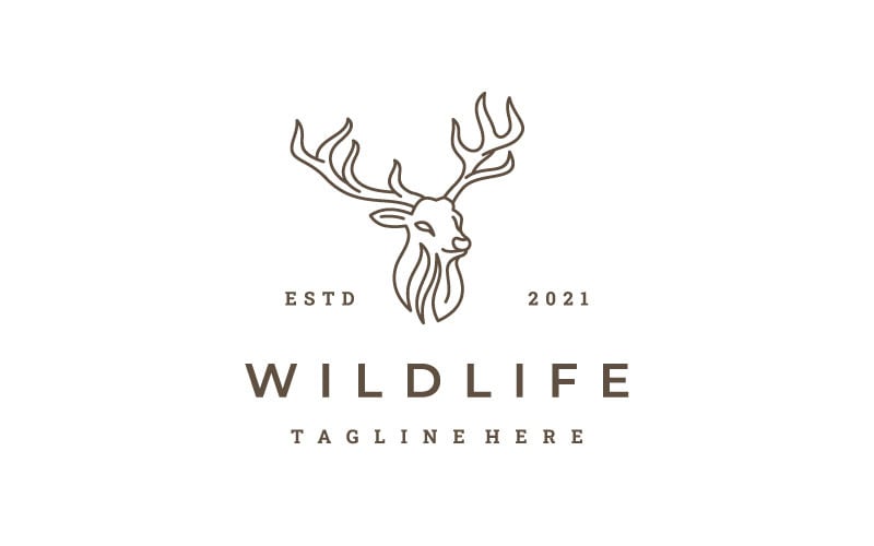 Deer Head Line Art Logo Vector Icon Illustration Design