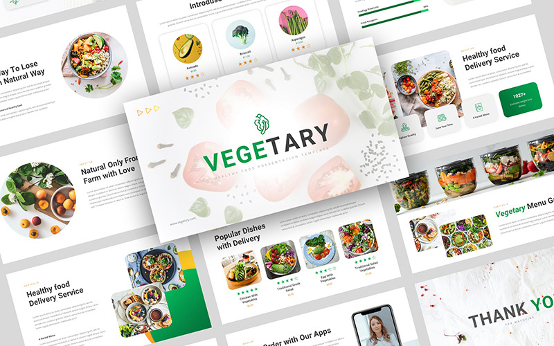 Vegetarisk - hälsosam mat Presentationsmall för Google Slides