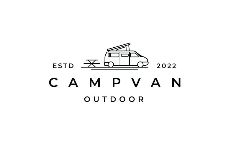Čárová grafika Camper Van, Camping Logo Design Vektorové šablony